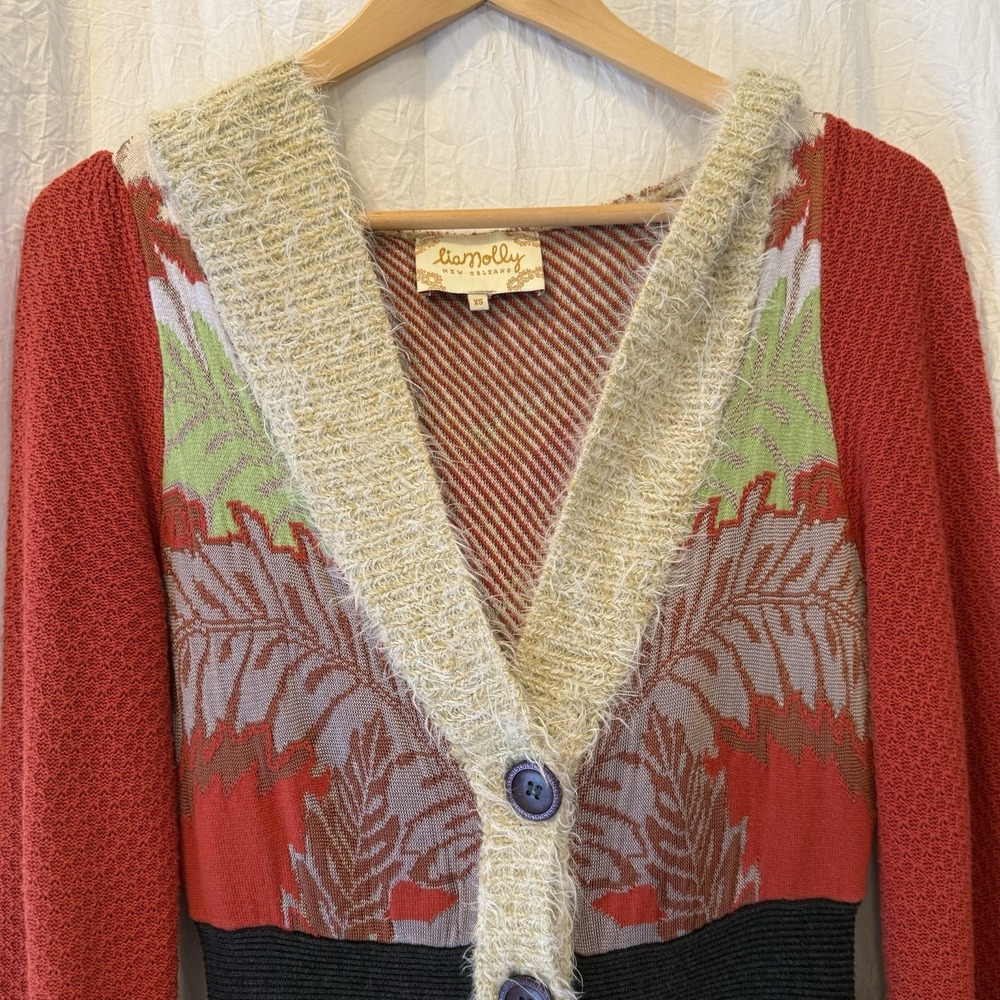 Anthropologie Lia Molly New Orleans Holiday Fern Hooded Cardigan XS Boho Artsy - Picture 3 of 14